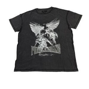 Purple Brand Mens Faded Black Angel Graphic T-Shirt XXIV Distressed Small P001